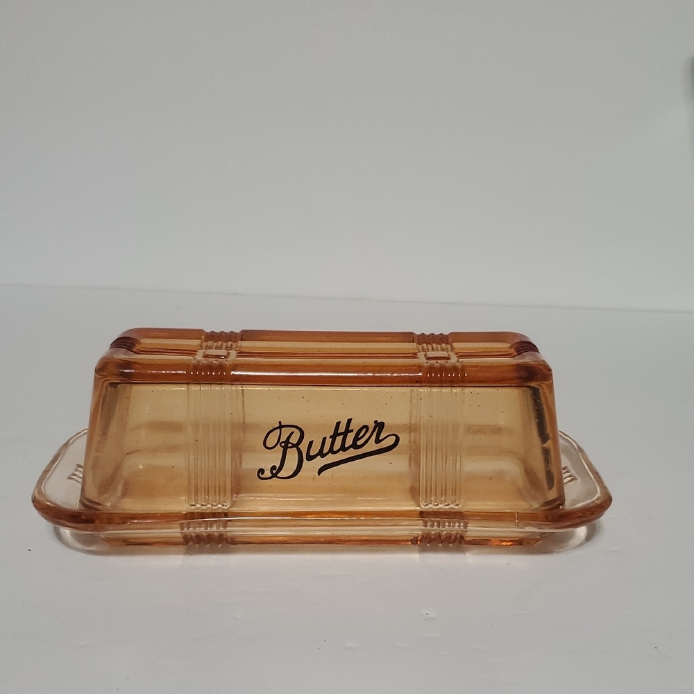 Amber Glass Butter Dish - Picture 4 of 6